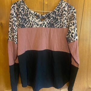 SHEIN Leopard  Colorblock long sleeve shirt